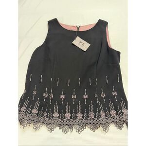NWT YL By Yair Black Grey Embroidered Tank Top Size 14 New